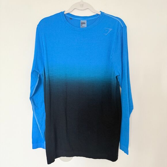 Gymshark Ombre Long Sleeve Blue Stretchy Lightweight Long Sleeve T Shirt Sz L - Picture 1 of 9